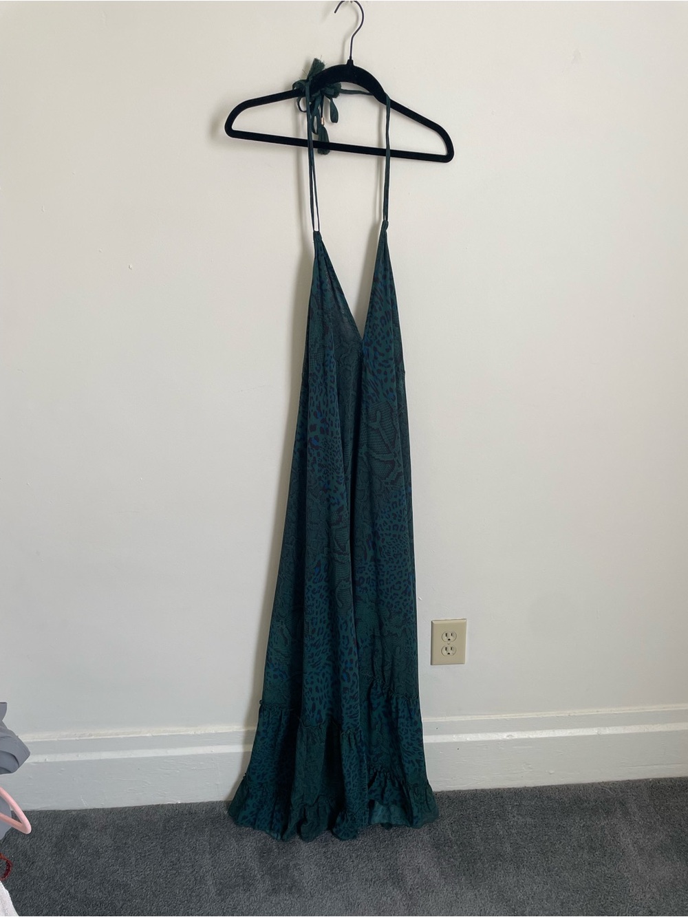 Olivaceous Deep Teal Halter Maxi Dress